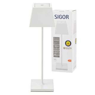 Sigor Nuindie 37 weiß eckig Tischleuchte Akku LED