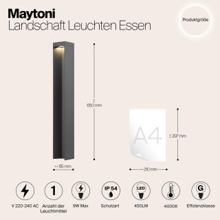 Maytoni Außenleuchte Standleuchte Essen LED 65cm grau