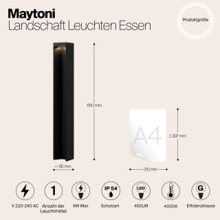 Maytoni Außenleuchte Standleuchte Essen LED 65cm schwarz