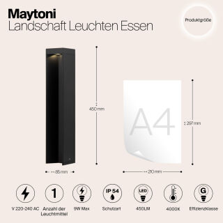 Maytoni Außenleuchte Standleuchte Essen LED 45cm schwarz